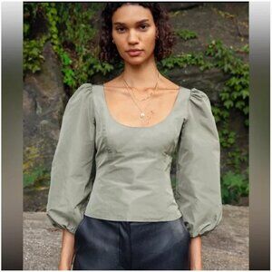 NEW Aritzia Wilfred Serenade Taffeta Puffy Blouse Dry Basil Green Top